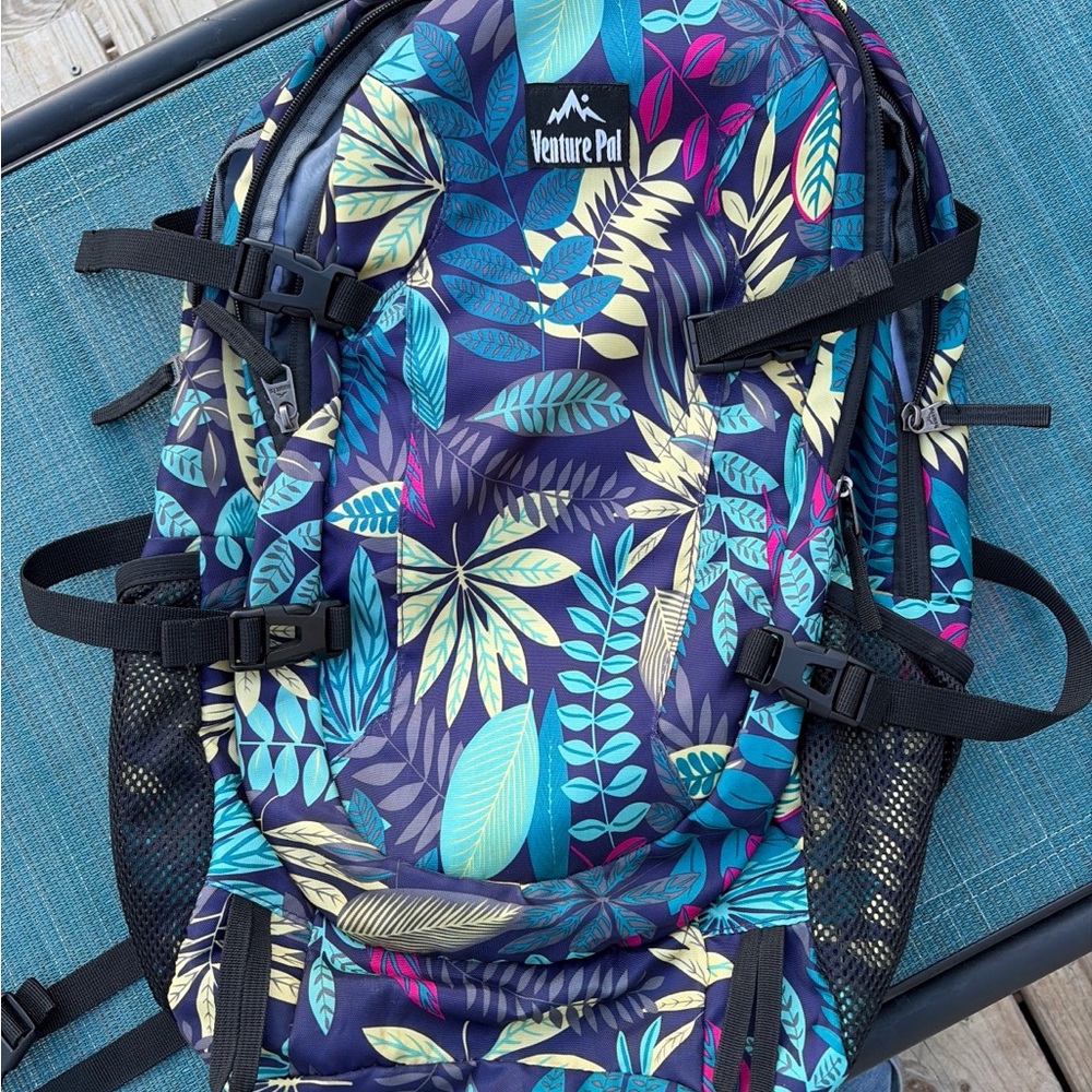 Tropical Leaf Blue Multi-Color Daypack Backpack